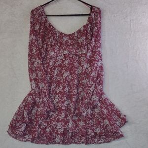 Lucky Brand Pink Floral Long Sleeve, Mini Dress, Babydoll